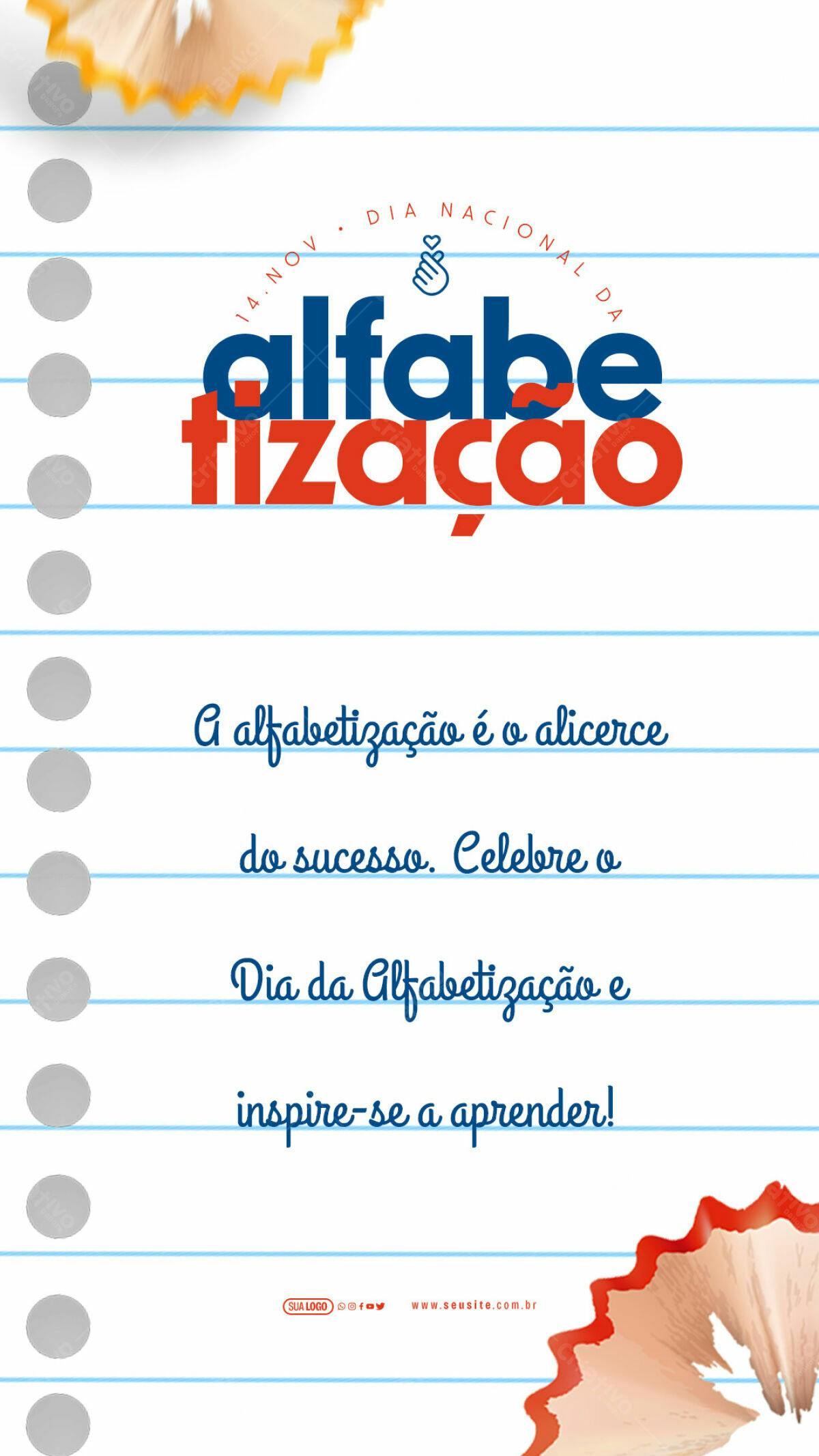 Flyer Dia Nacional da Alfabetização PSD Editável