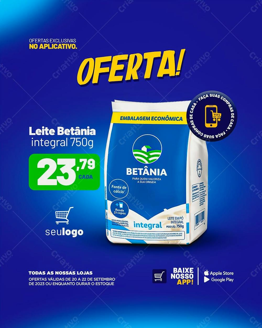Social Media Leite betania Supermercado psd