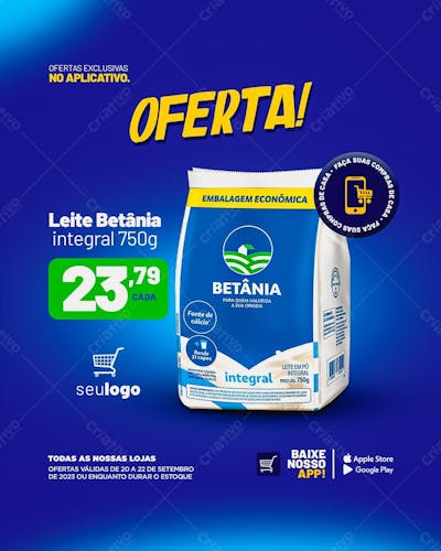 Social Media Leite betania Supermercado psd