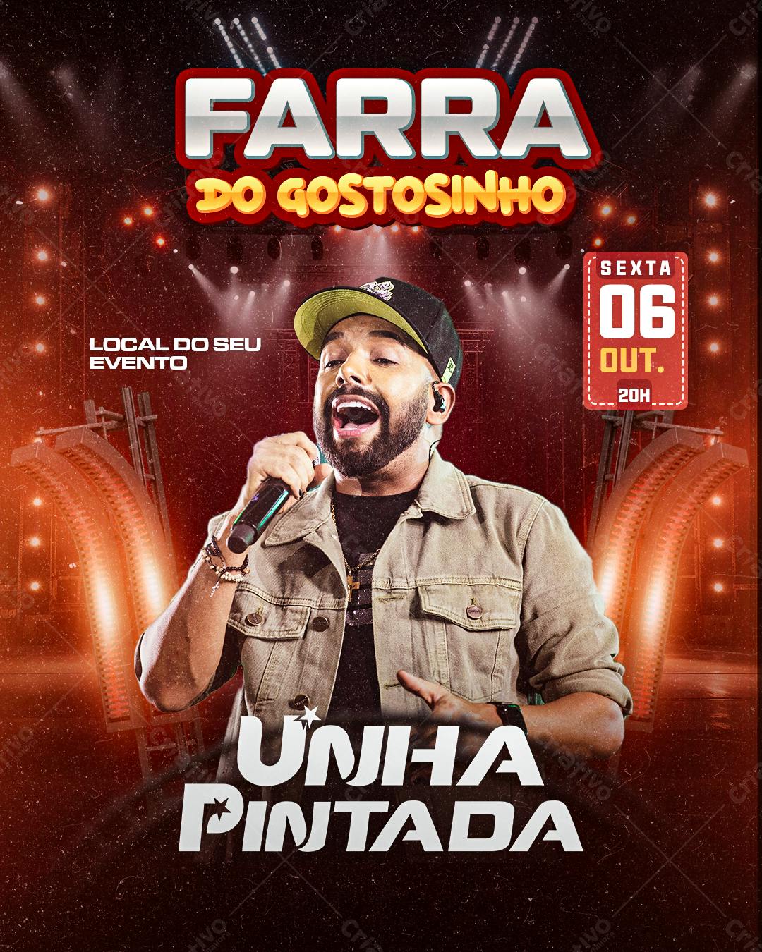 Flyer para Festa Unha Pintada com Farra do Gostosinho PSD Editável
