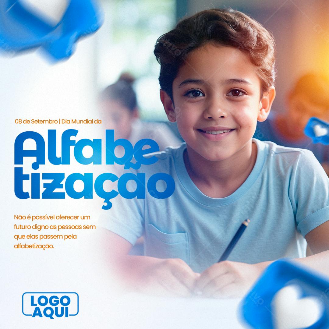 Post para Dia Mundial da Alfabetização PSD Editável