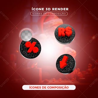 ícone de composição 3d render preto e vermelho natal
