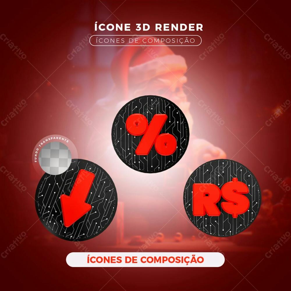 Ícone De Composição 3D Render Preto E Vermelho