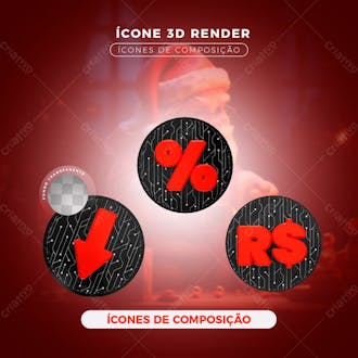 ícone de composição 3d render preto e vermelho