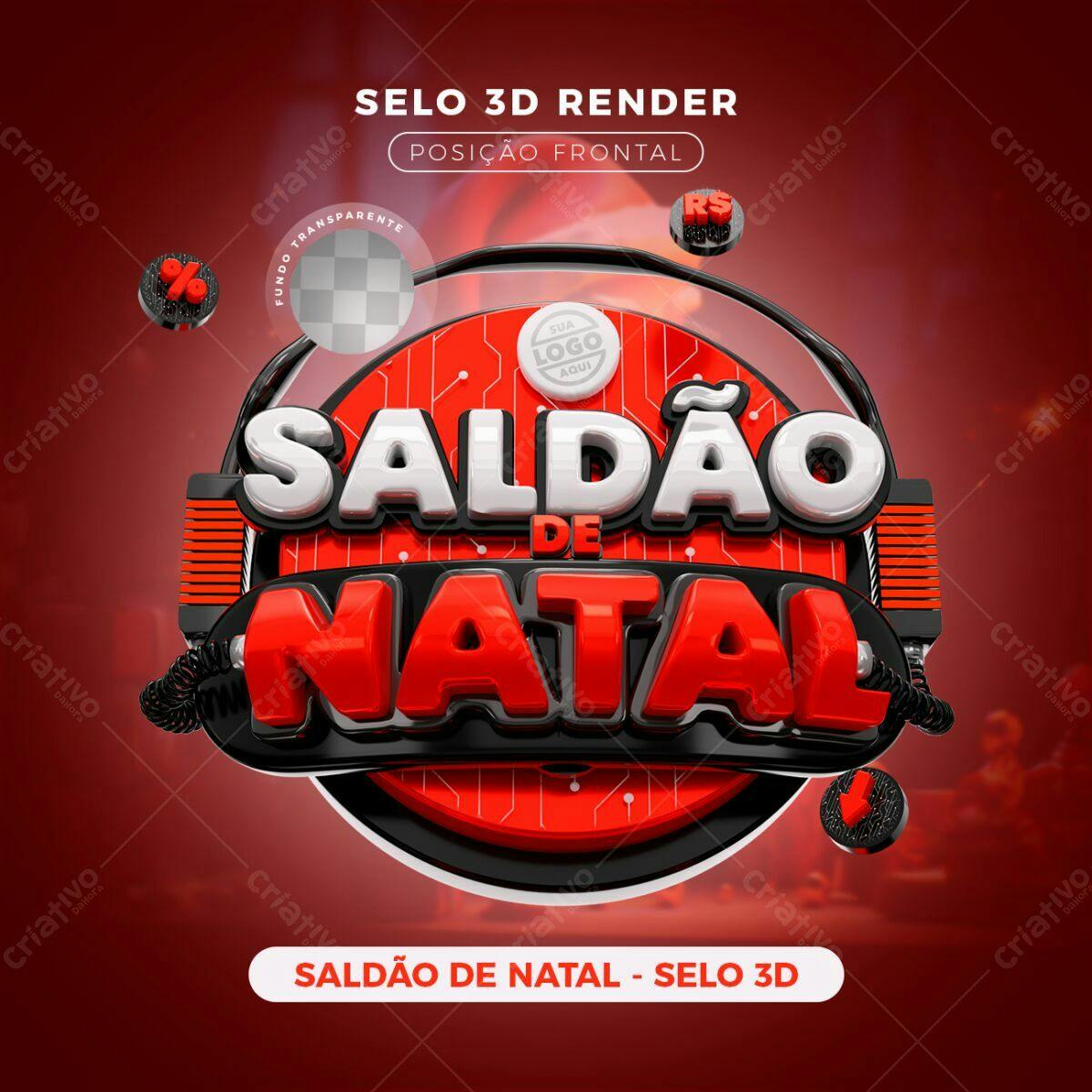 Selo 3D promocional Natal vermelho e preto