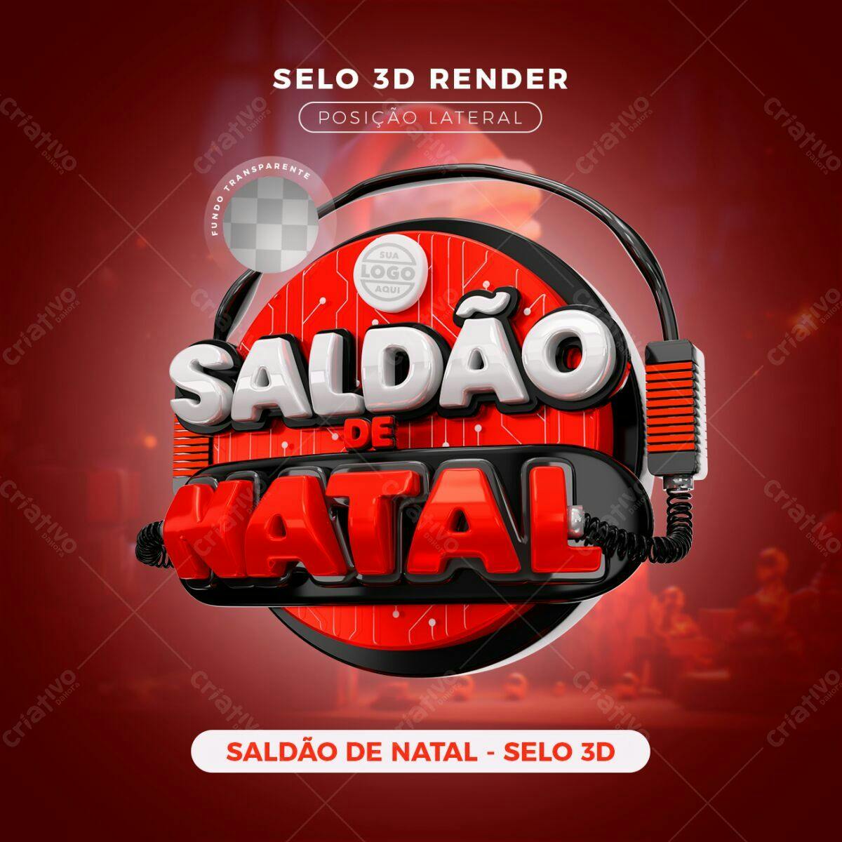 Selo 3D promocional Natal vermelho e branco