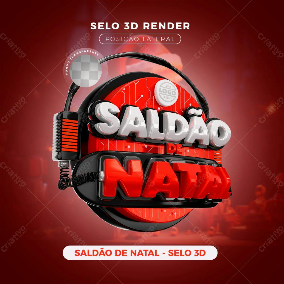 Selo 3D promocional Natal vermelho e preto