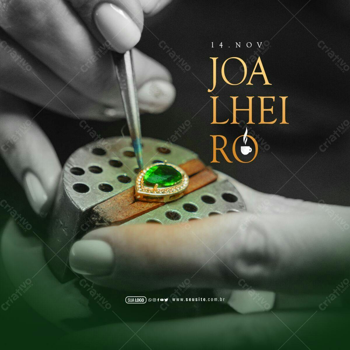Flyer para Joalheiro com Pedra Verde PSD Editável