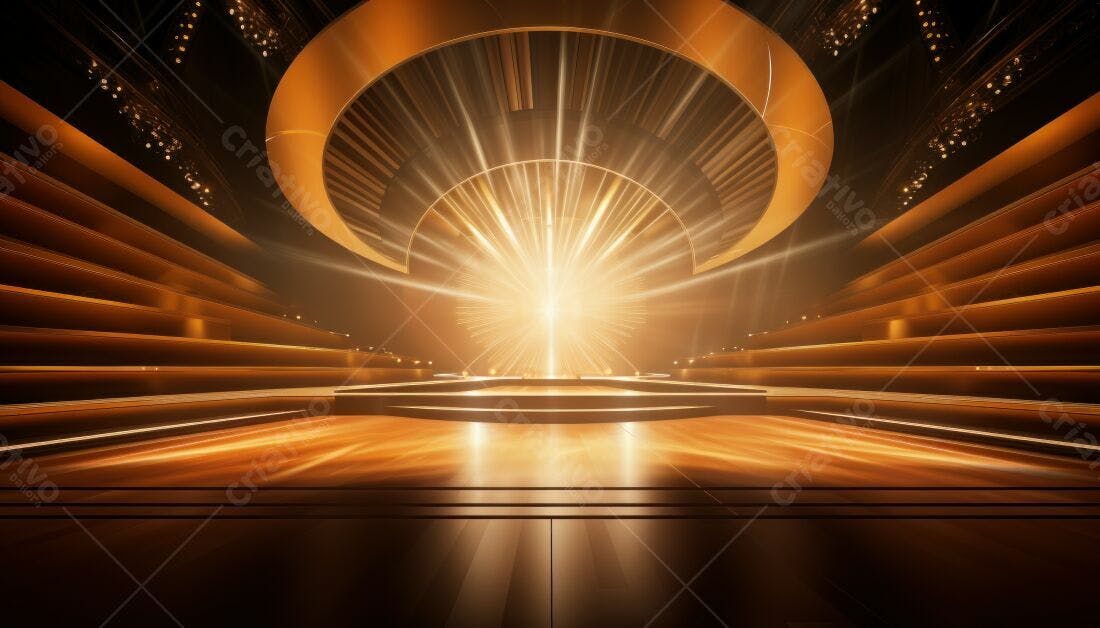 Palco dourado iluminado com efeitos de luz