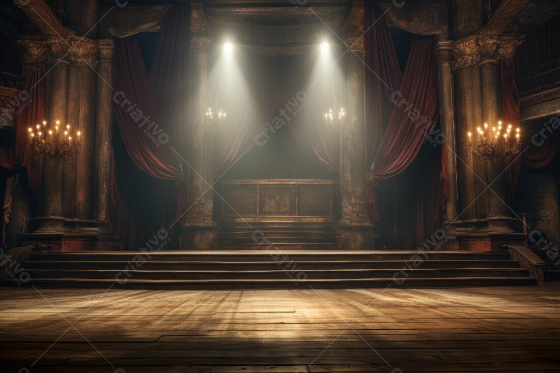 Palco de Teatro Antigo Marrom e Vermelho Escuro