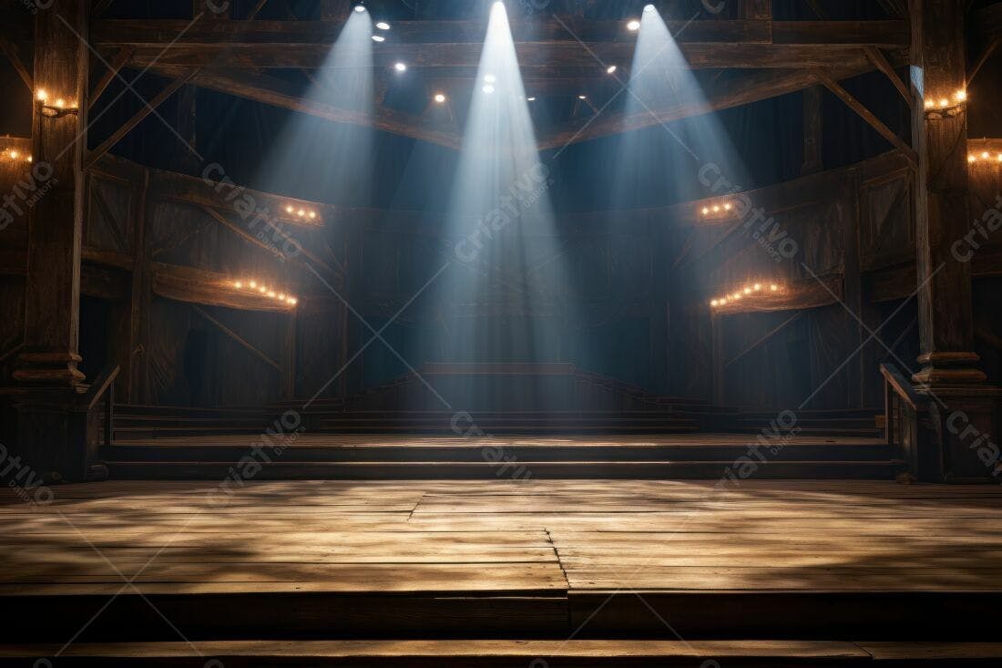Palco de madeira iluminado em teatro antigo
