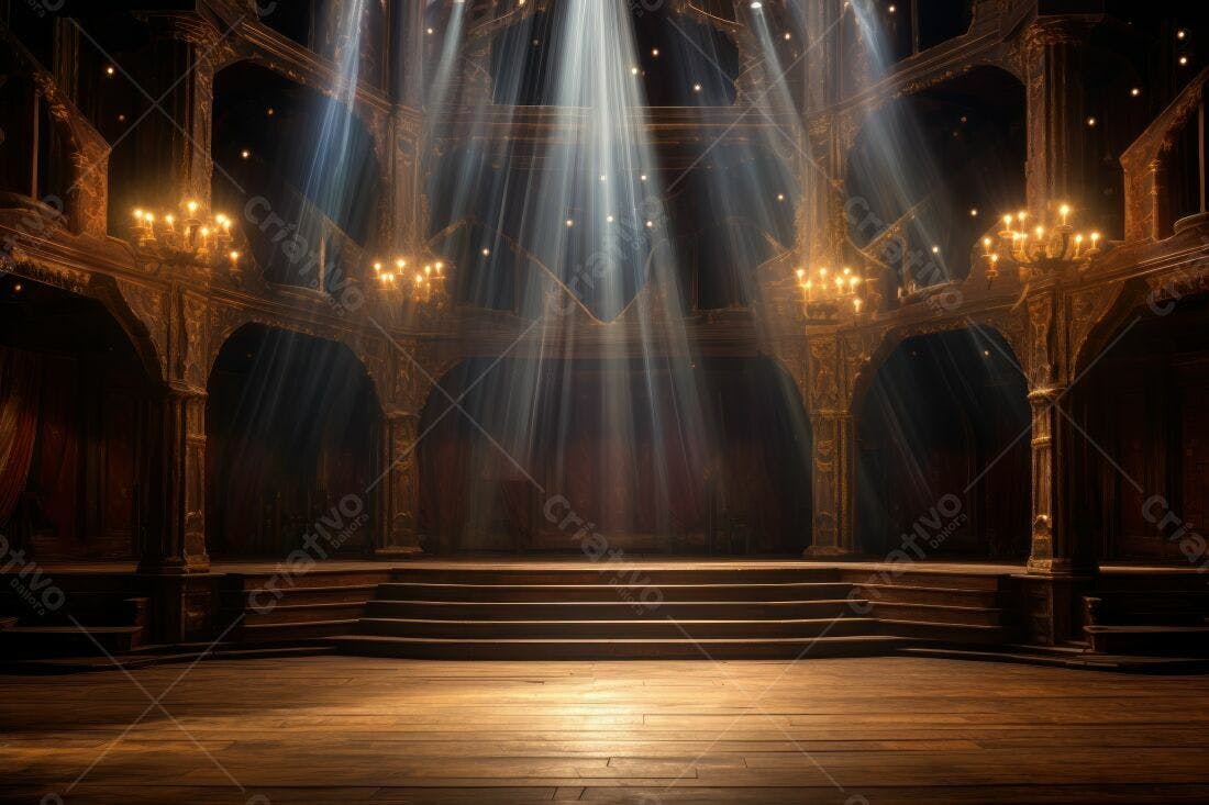 Palco iluminado teatro antigo dourado