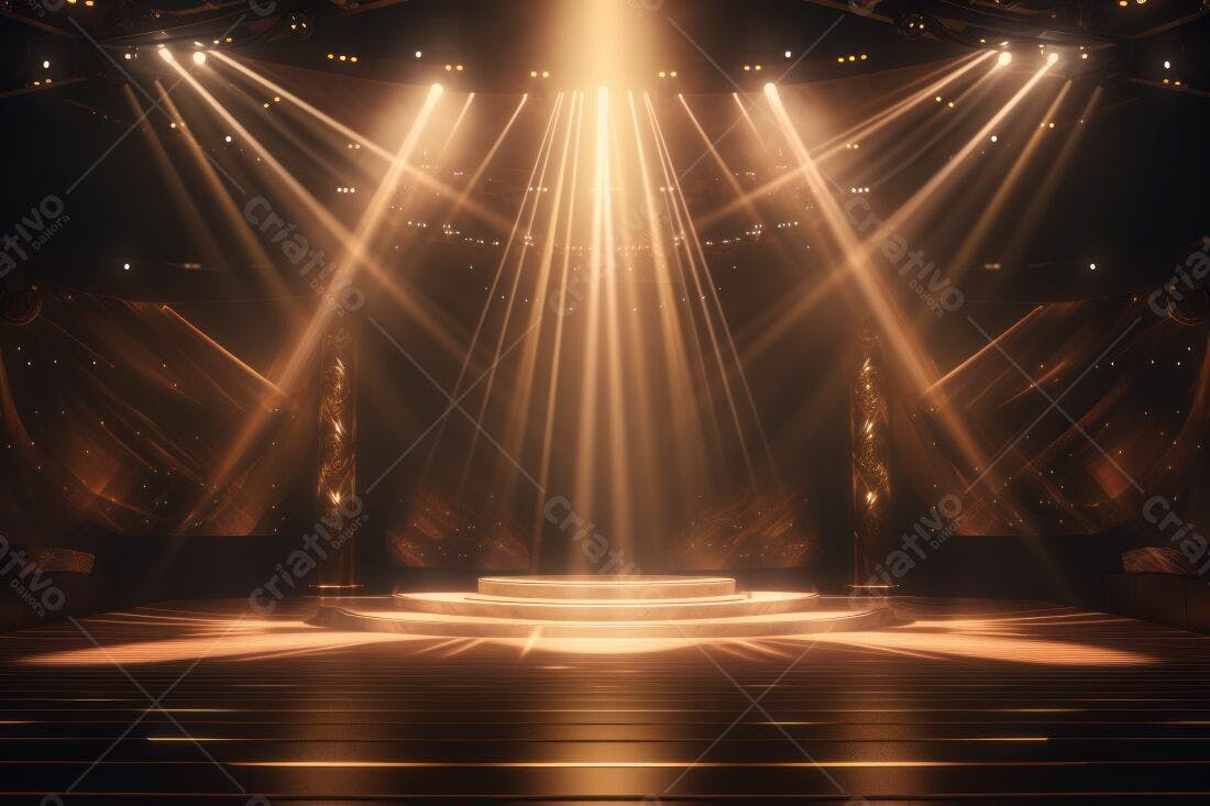 Palco iluminado dourado para premiação
