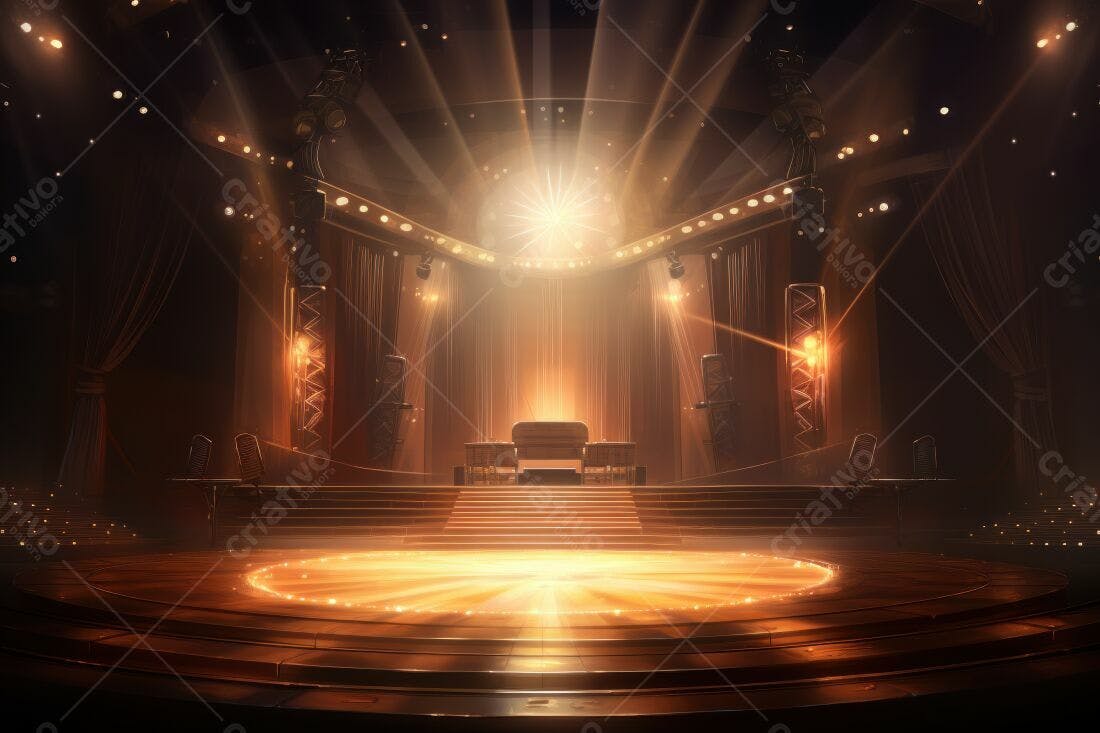 Palco iluminado dourado para premiação