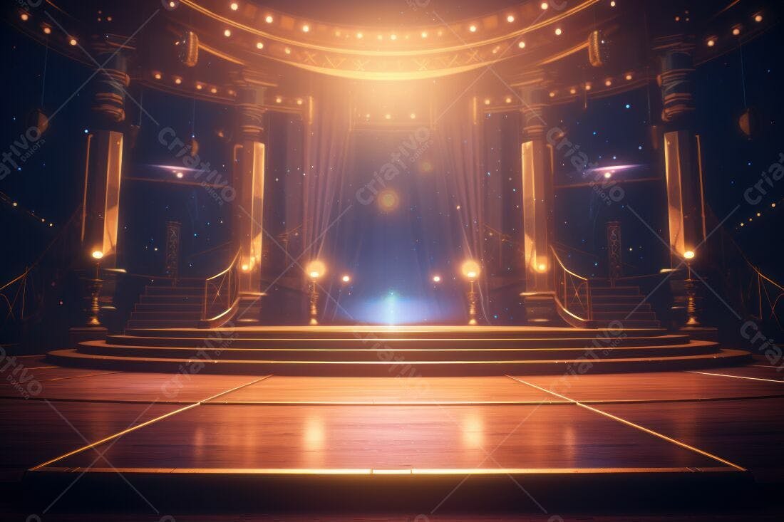 Palco dourado com iluminação dramática