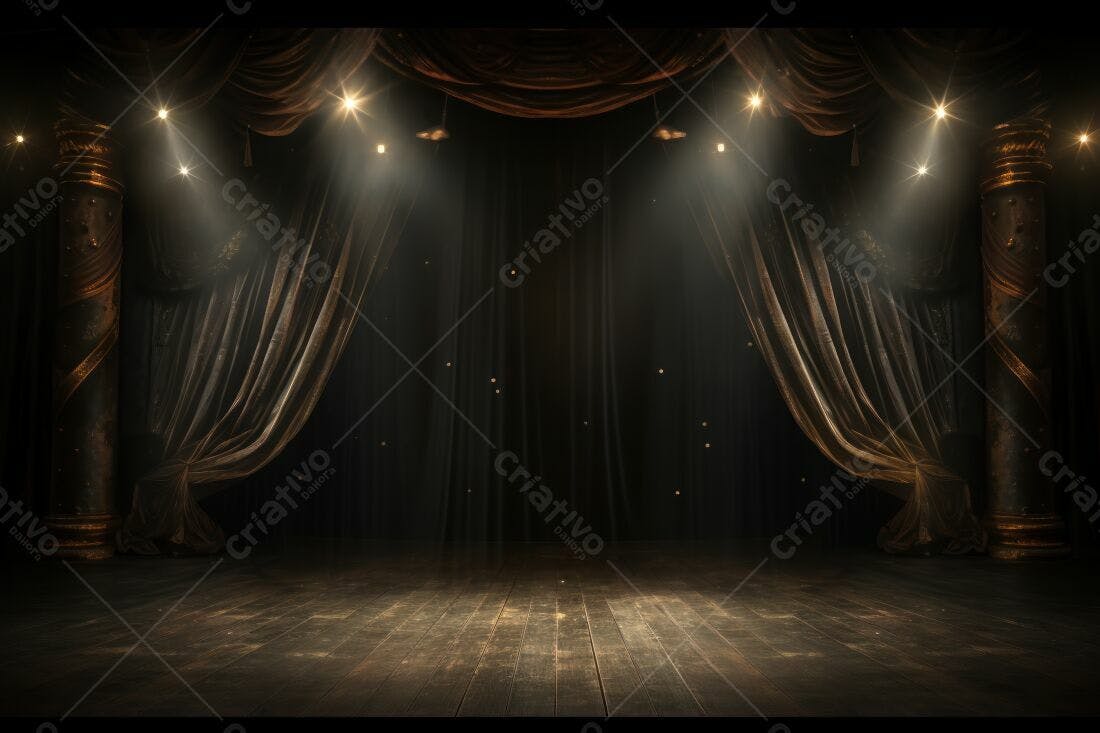 Palco de Teatro Escuro com Cortinas Marrons