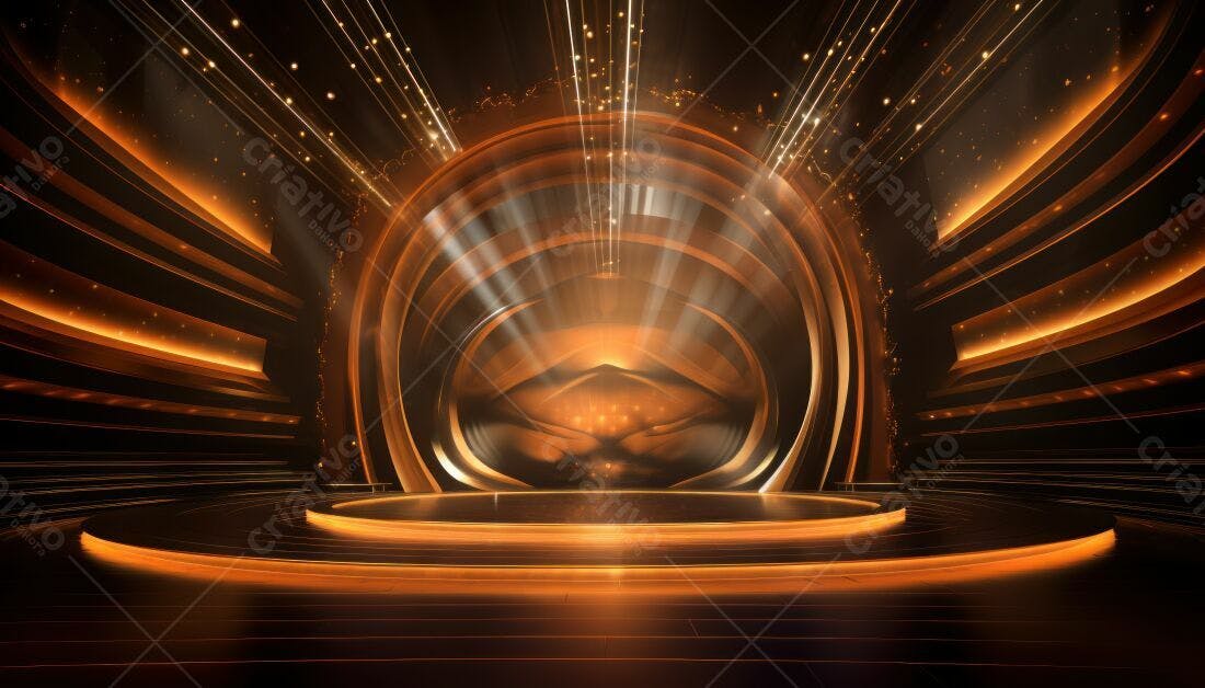 Palco dourado com iluminação futurista