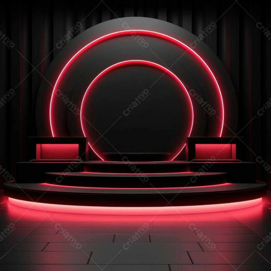 Palco Preto com Iluminação Neon Vermelha