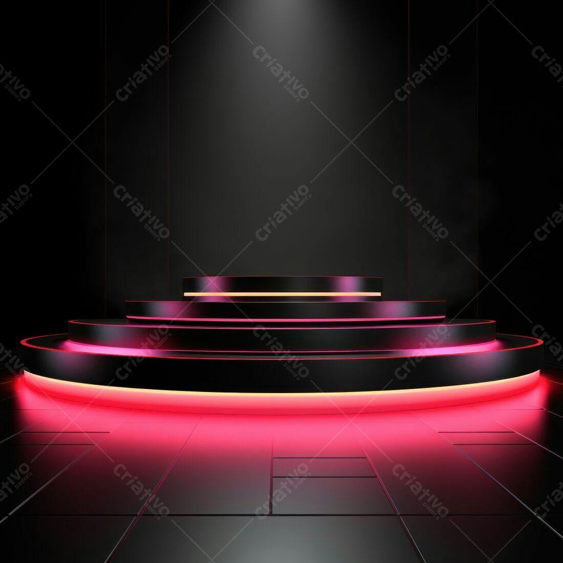 Palco circular com iluminação rosa