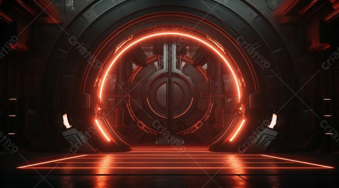 Portal futurista com iluminação laranja