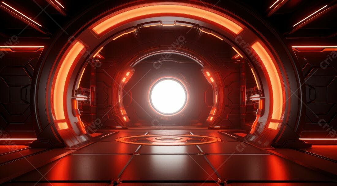 Corredor futurista vermelho e laranja