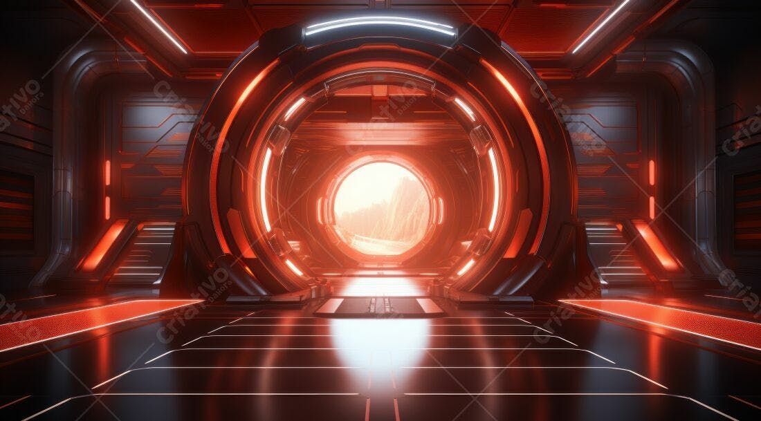 Portal futurista vermelho e preto paisagem alienígena