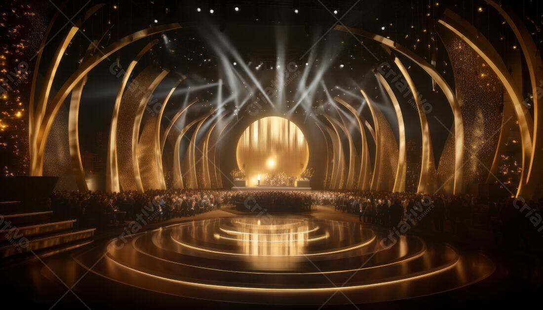 Palco dourado em premiação com público