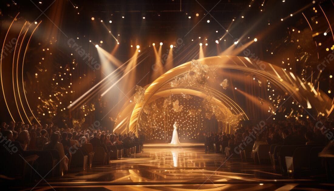 Cerimônia de premiação palco dourado elegante