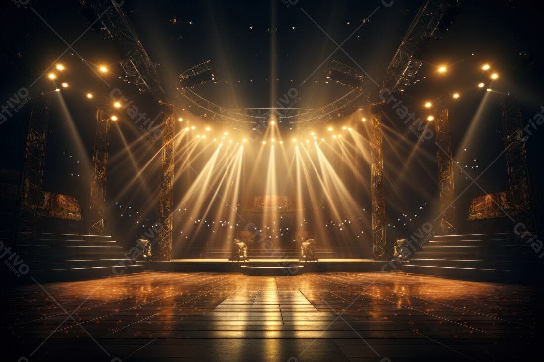 Palco iluminado com holofotes dourados