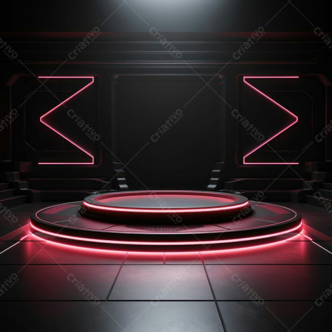 Plataforma futurista com iluminação rosa