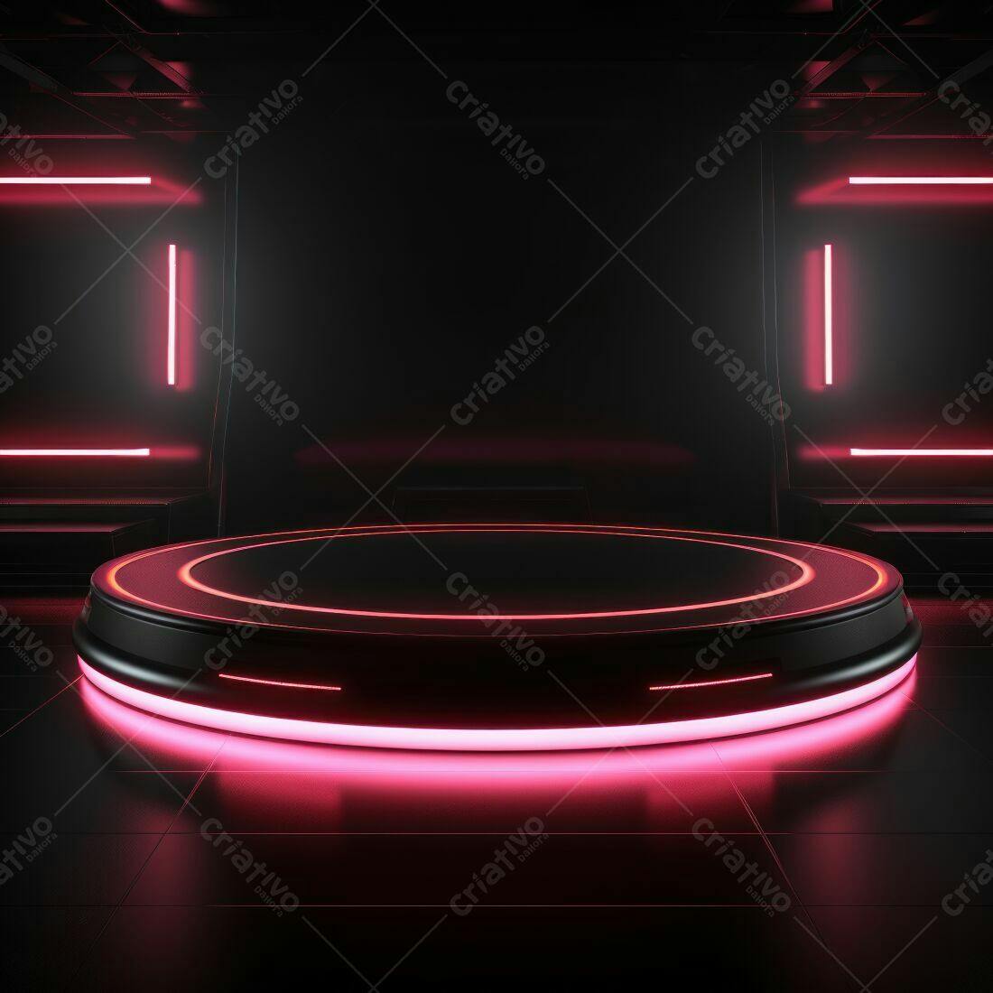 Plataforma circular com iluminação neon rosa