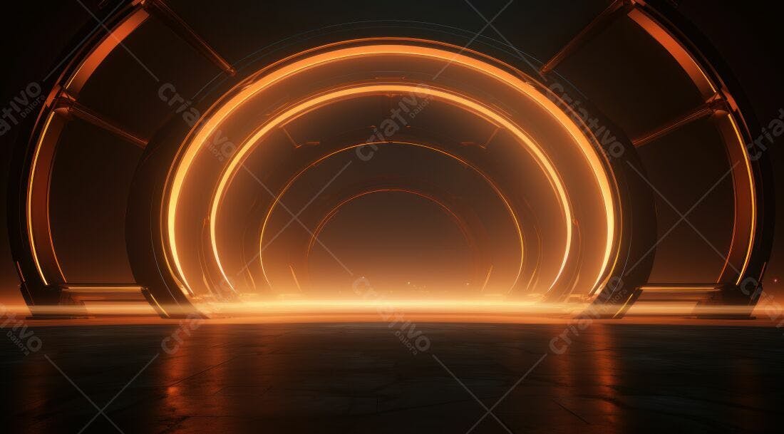 Portal futurista laranja e metálico