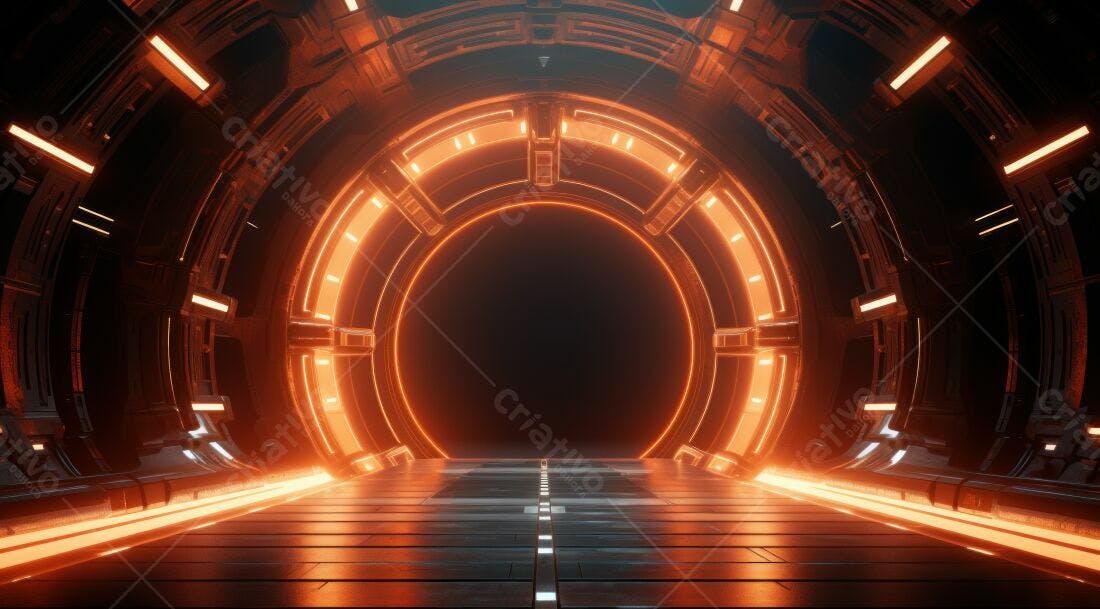 Portal futurista laranja e escuro