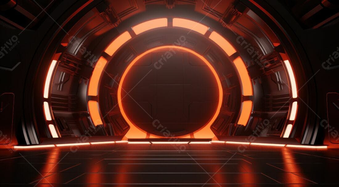 Portal futurista laranja e preto