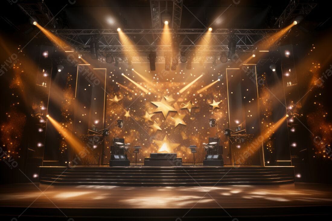 Palco de premiação dourado com estrelas