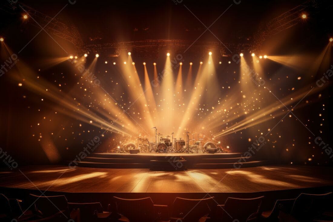 Palco iluminado com bateria para show