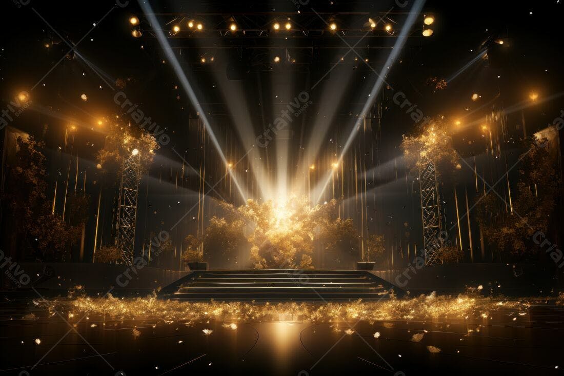 Palco dourado com iluminação dramática