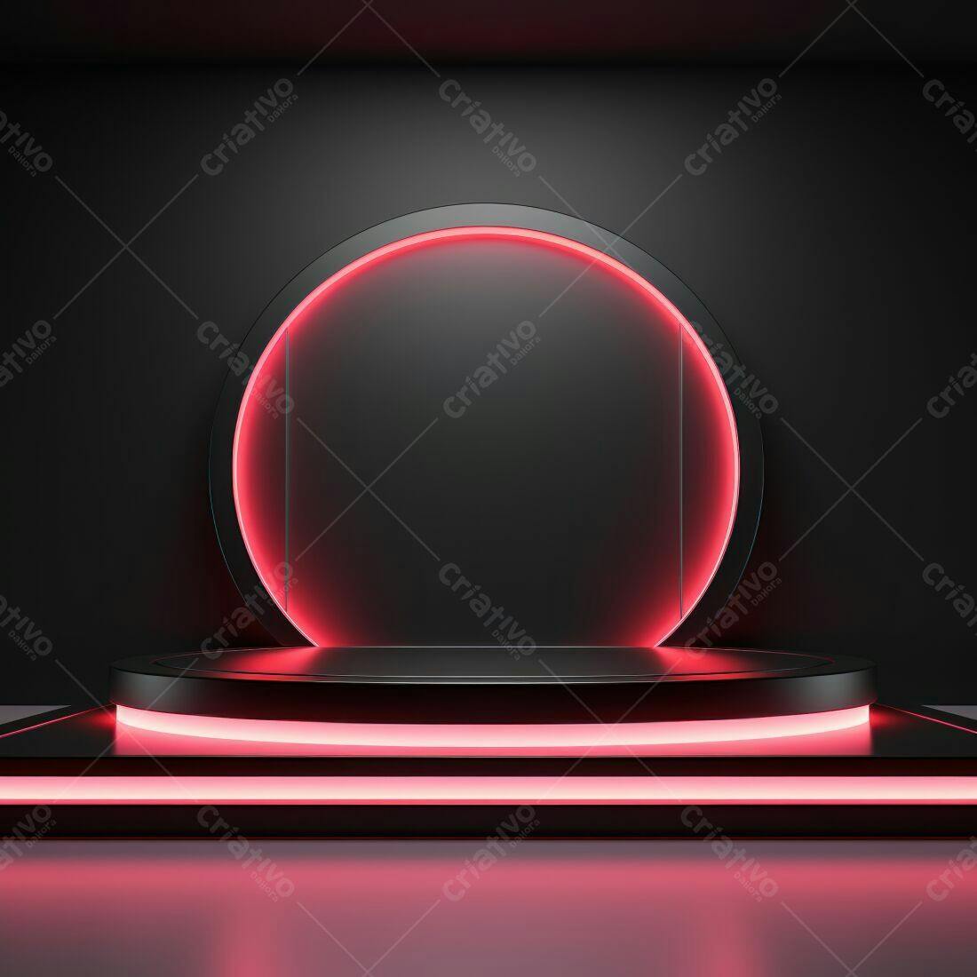 Plataforma circular com iluminação neon vermelha