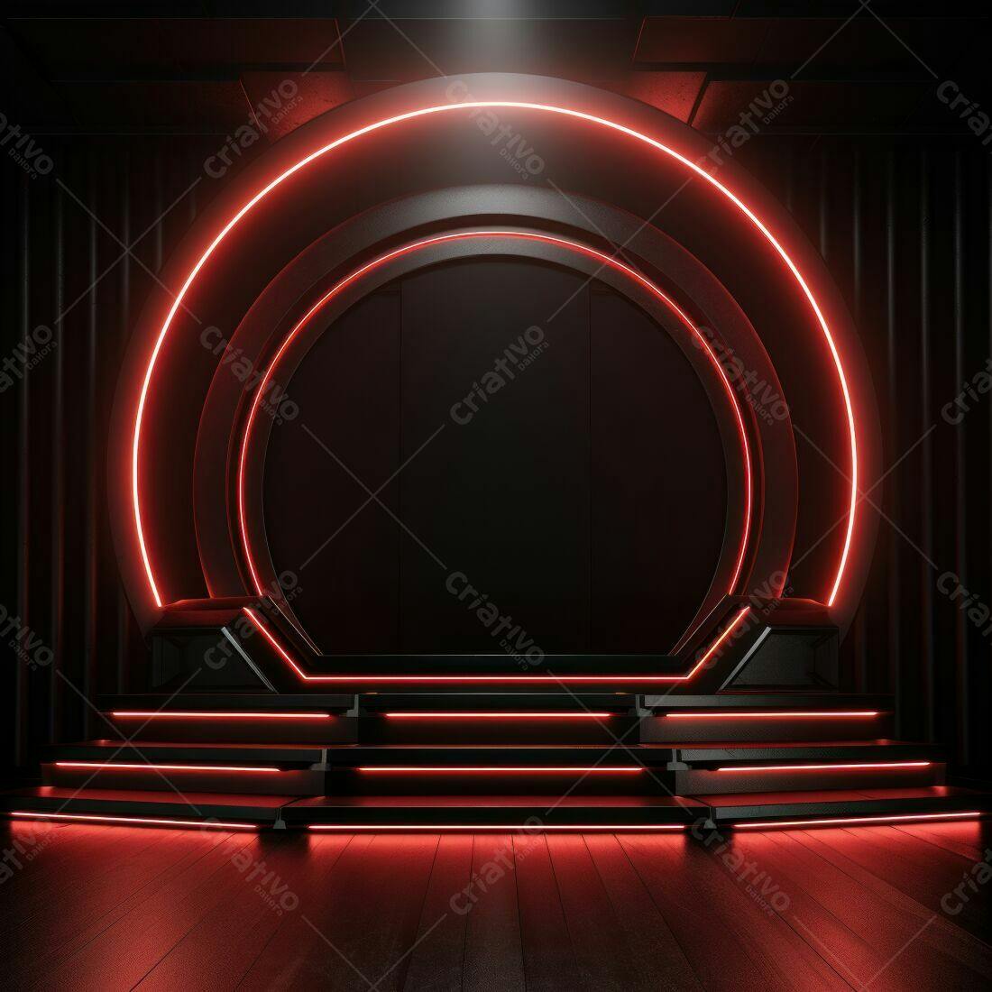 Plataforma futurista com iluminação vermelha