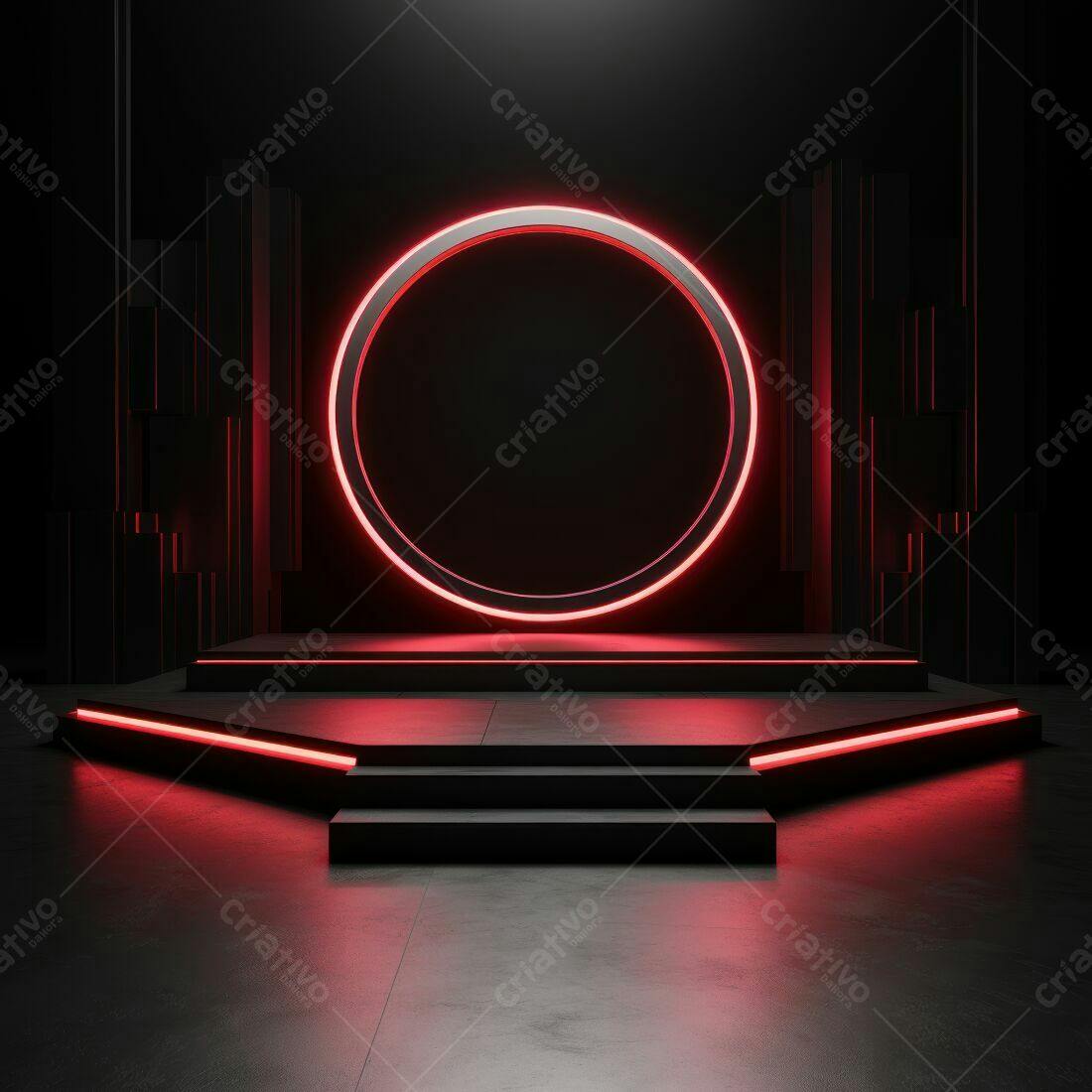 Palco com círculo de neon vermelho