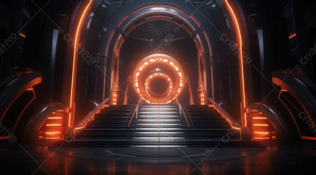 Escada futurista com portal laranja
