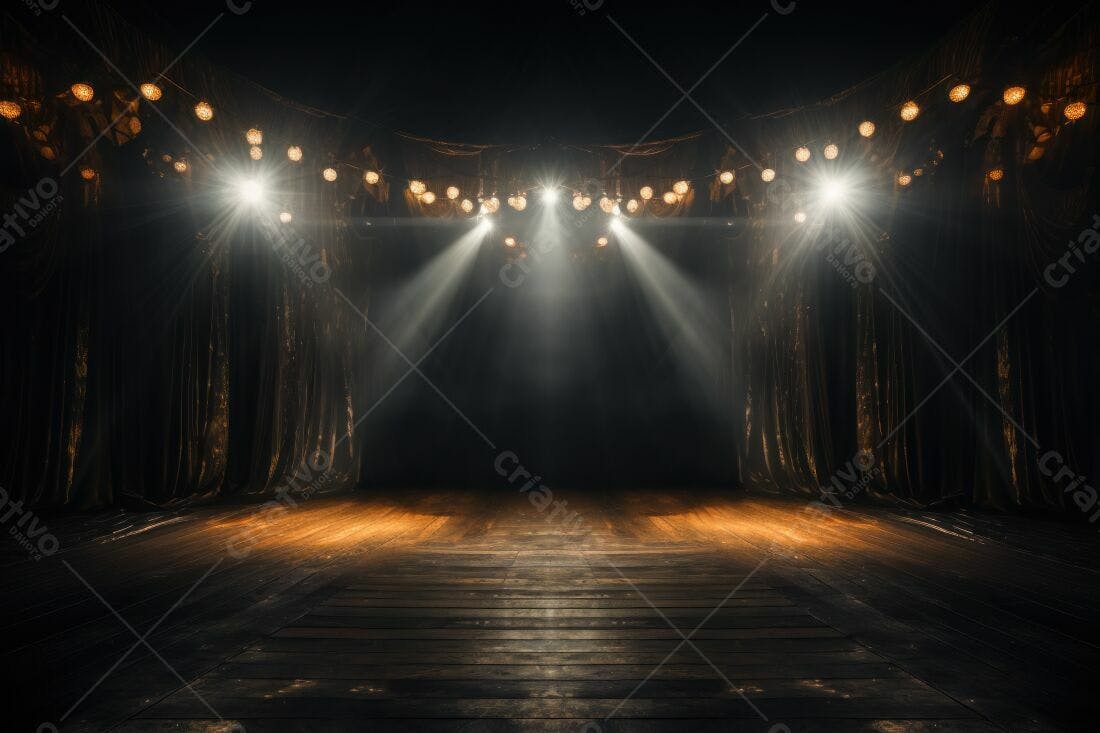 Palco iluminado com cortinas escuras