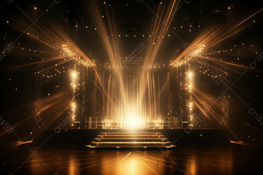 Palco iluminado dourado para premiação