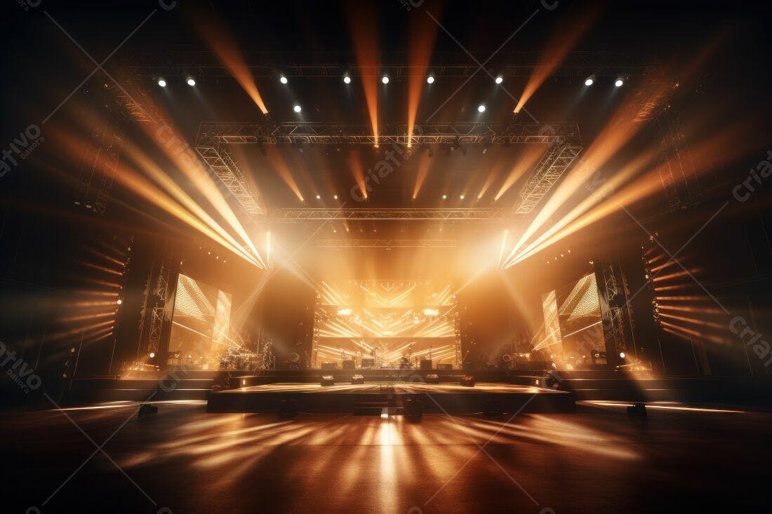 Palco iluminado show luzes douradas