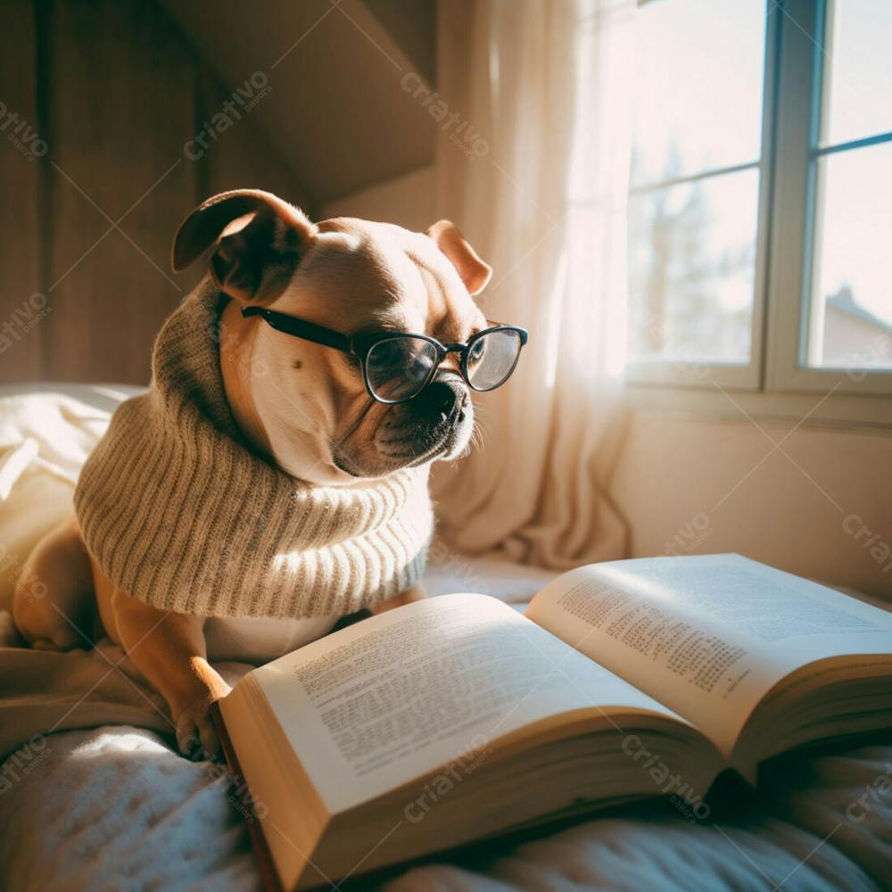 Foto De Um Lindo Cachorro De Oculos Lendo Um Livro (5)