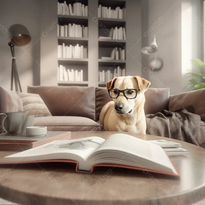 Foto De Um Lindo Cachorro De Oculos Lendo Um Livro (1)