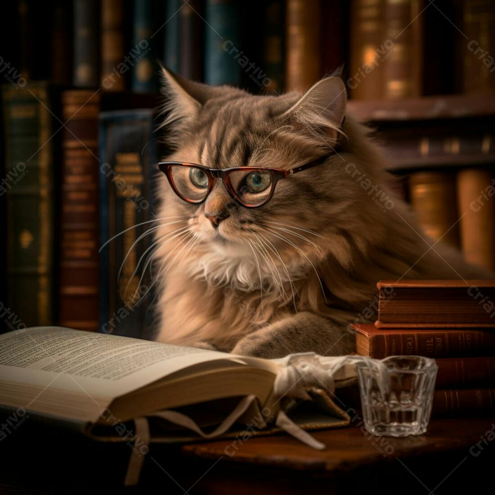 Foto De Um Lindo Gato De Oculos Lendo Um Livro (15)