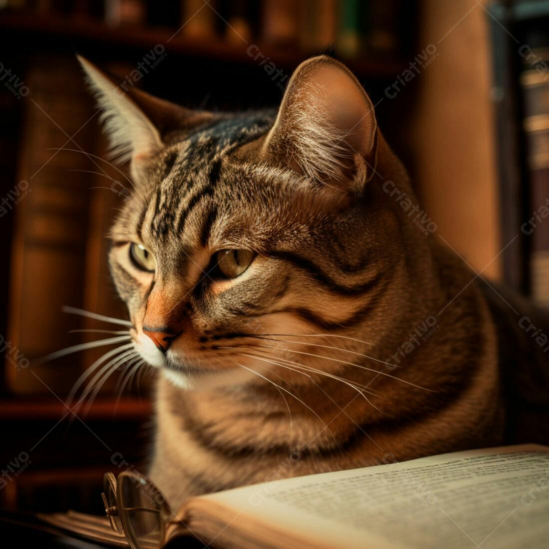 Gato Marrom Tabby perto de livro antigo