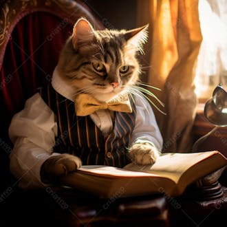 Foto de um lindo gato de oculos lendo um livro
