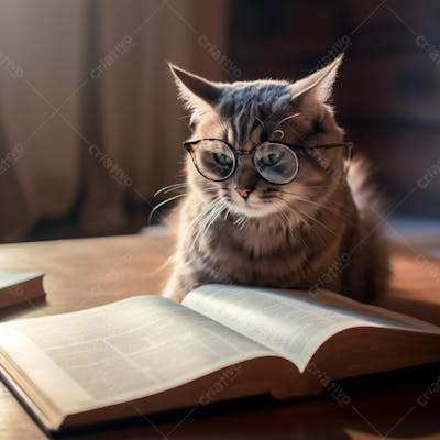 Foto De Um Lindo Gato De Oculos Lendo Um Livro (4)